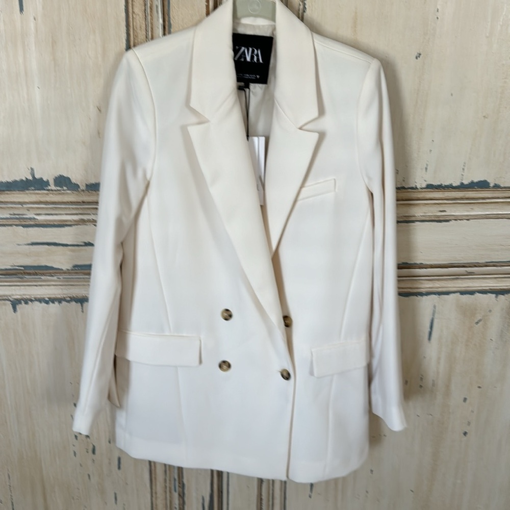 ZARA NEW WITH TAGS IVORY DOUBLE BREASTED BLAZER SIZE XS